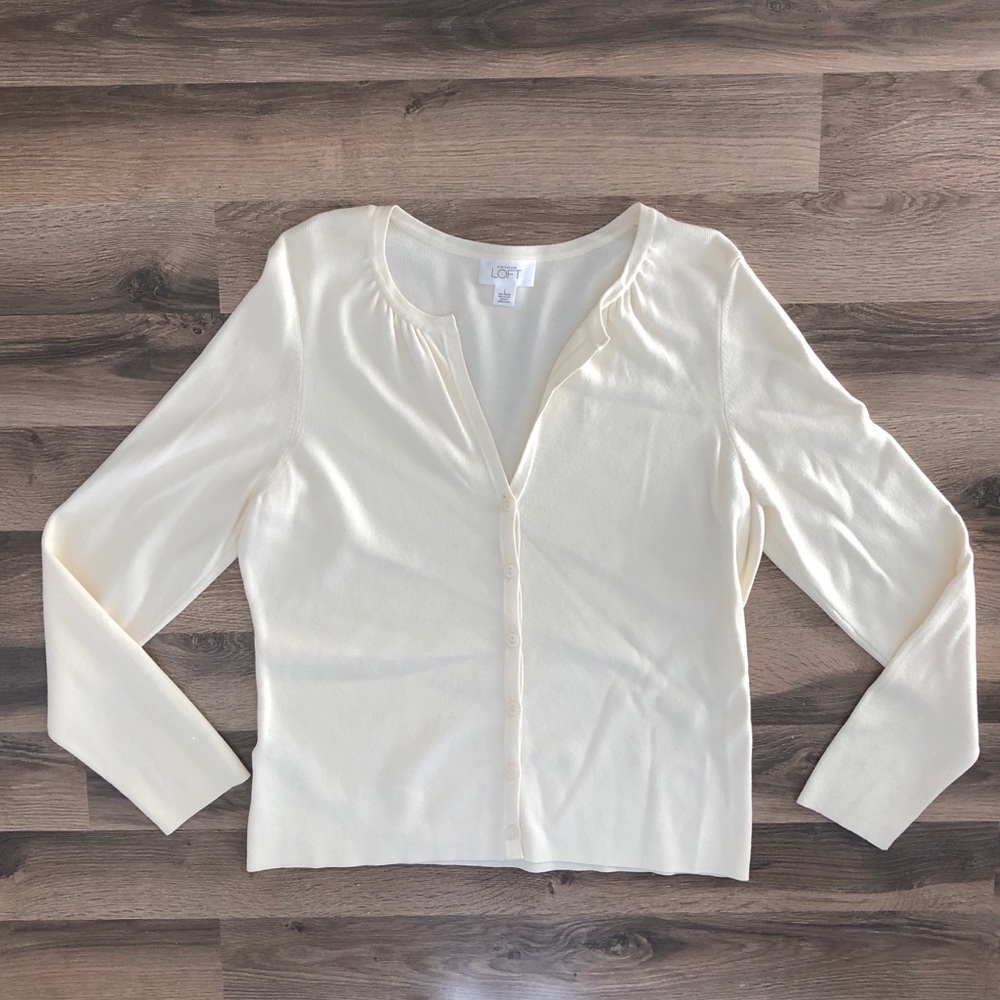 Loft White Button Up Cardigan Sweater